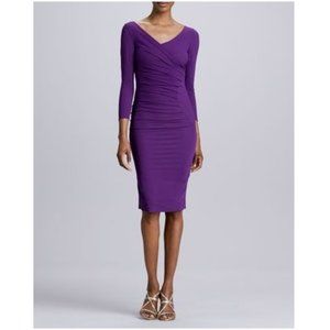 Chiara Boni La Petite Robe Tamara Ruched Dress / Size 40 / US 4 / Purple V-Neck